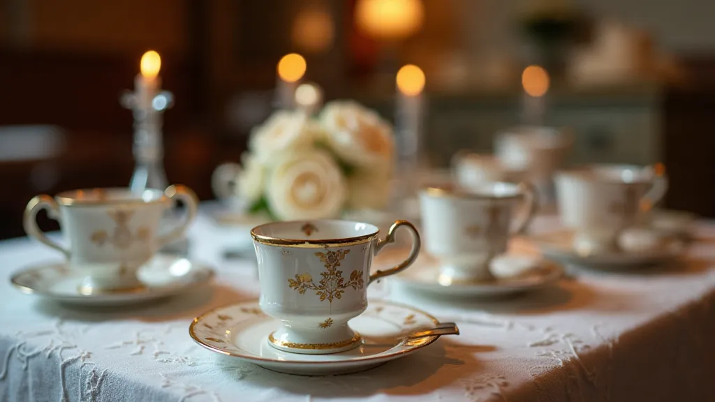Antique Belleek tea cups display