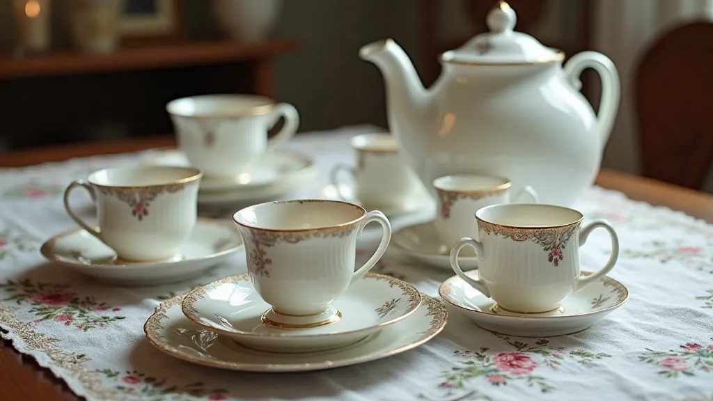 Complete Dresden china tea set
