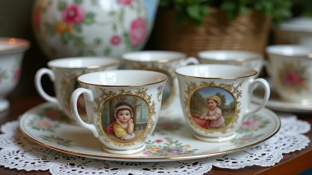 Selection of antique transferware tea cups