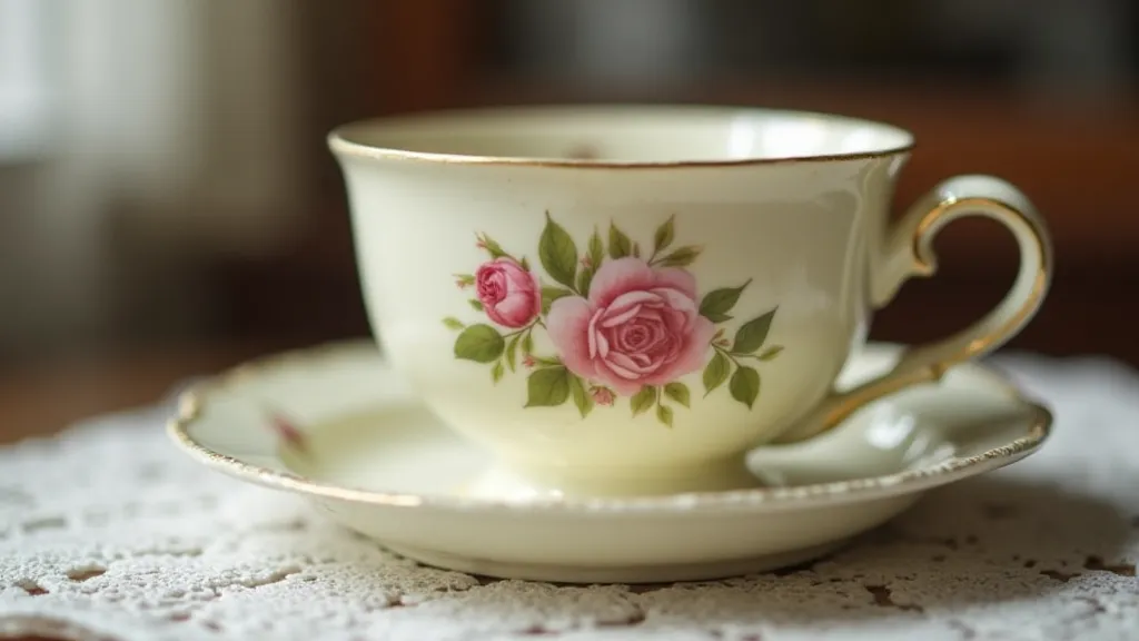 An early Worcester tea cup with a simple floral design and creamy glaze.