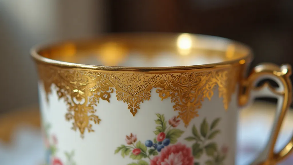Raised gold gilding on an antique Worcester tea cup