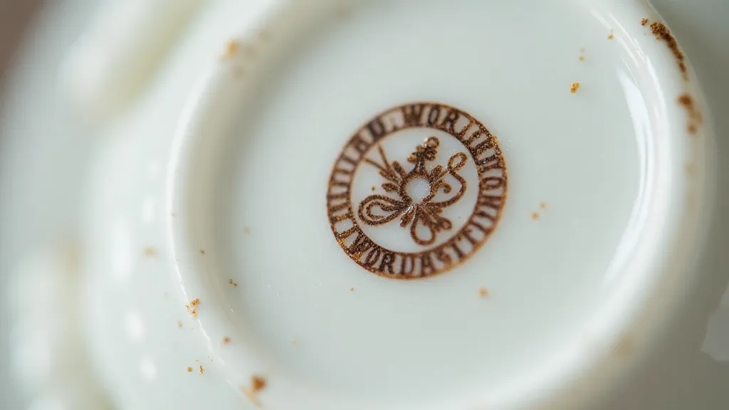 A close-up photo of a Worcester porcelain mark on the base of a tea cup.